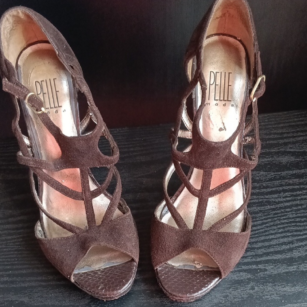 Pelle Moda Dark Brown Suede Strappy Heels